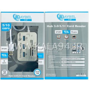 هاب و ریدر BAYBEL H-97 | دارای 3 پورت USB3.0 و ریدر 4 کاره | پورت پاور