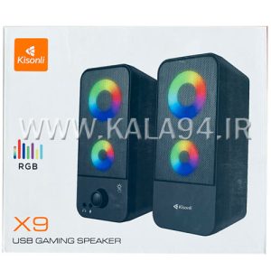 اسپیکر 2 تکه KISONLI X9 گیمینگ | ورودی میکروفون و هدست | RGB