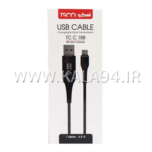 کابل 1 متر شارژر و دیتا TSCO TCC188 تایپ سی | دارای نمایشگر ولتاژ و جریان