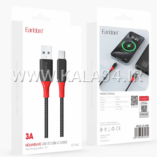 کابل 1 متر شارژر و دیتا Earldom 186C تایپ سی | 3A