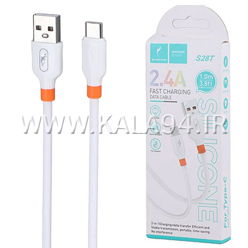 کابل 1 متر شارژر و دیتا SKYDOLPHIN S28T تایپ سی | 2.4A | نوع 3.8F T